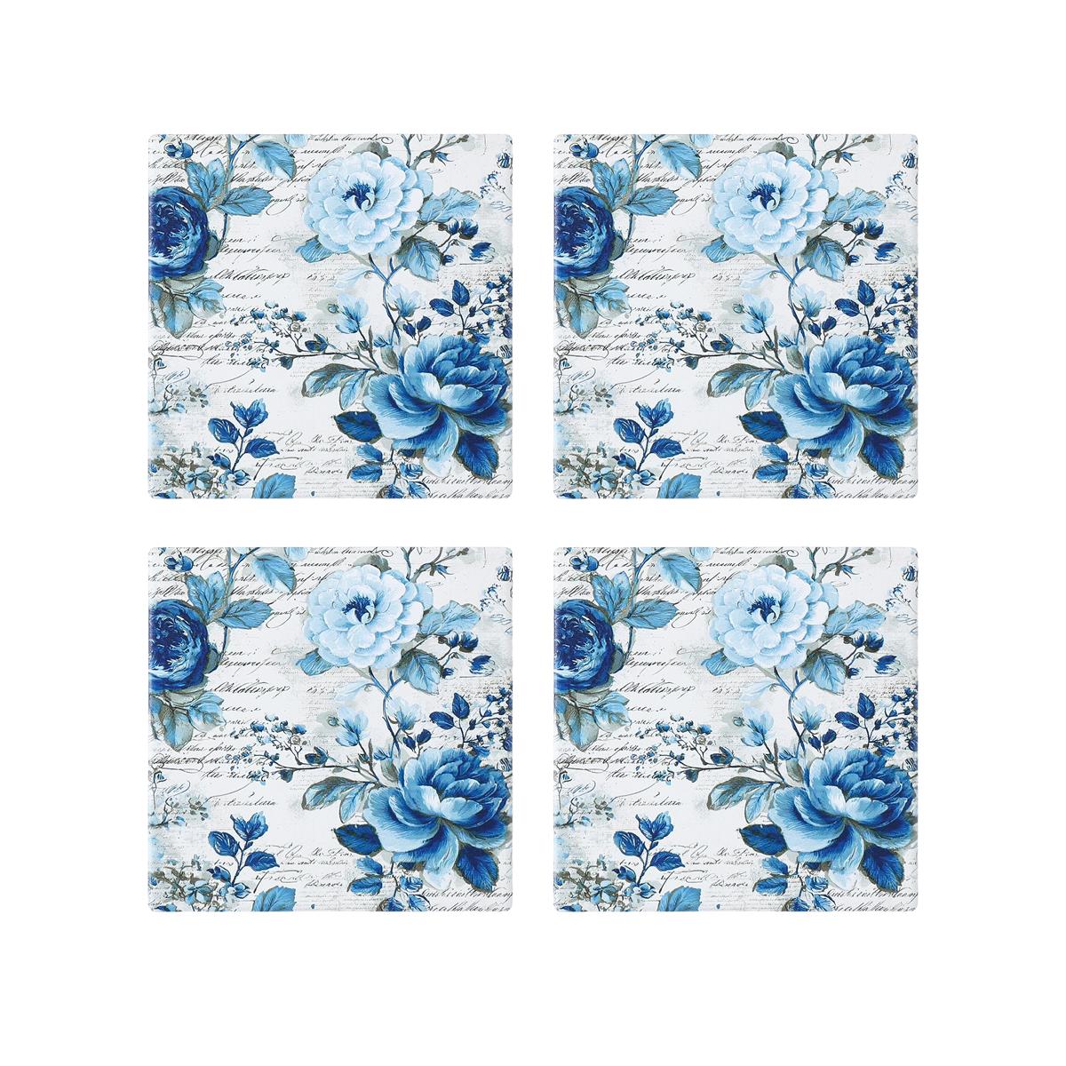 Coasters x 4 - Blue Flowers Square Matt - Oct 26