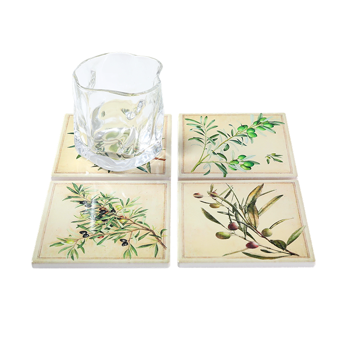 Coasters x 4 - Square Olives Gloss