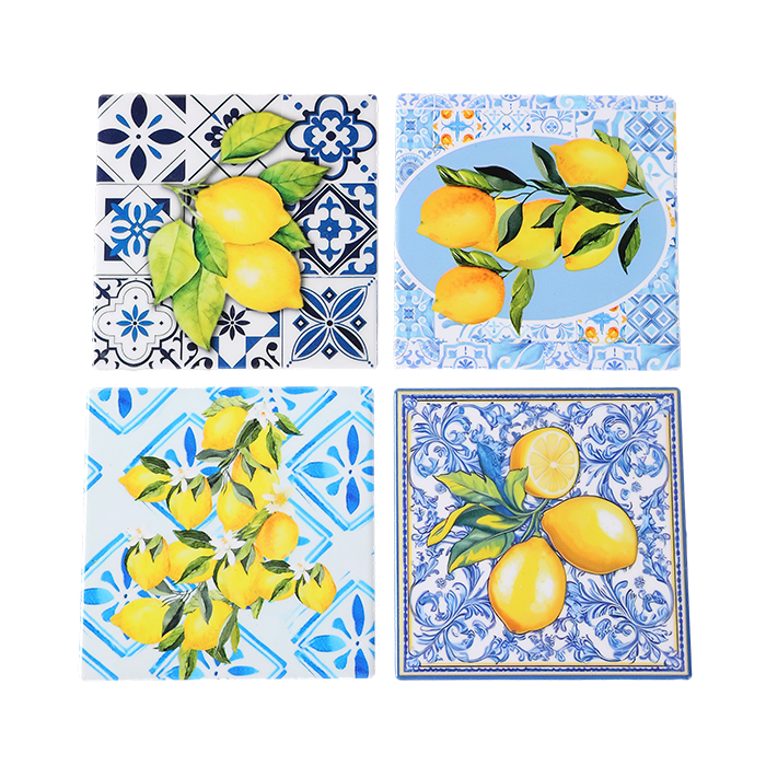 Coasters x 4 - Square Lemons Gloss MY005