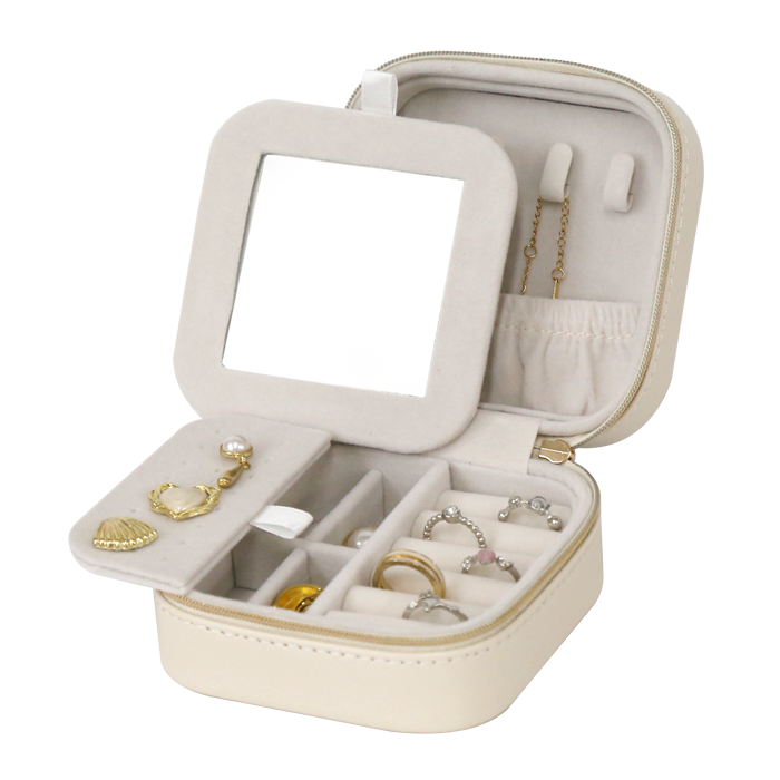 Jewellery Box PVC Champagne Leather Wrinkled Travel