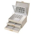 Jewellery Box PVC Champagne Leather Wrinkled with Lift Out Tray & 2 Drawers