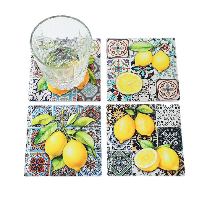 Coasters x 4 - Square Lemons Gloss MY006