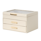 Jewellery Box PVC Champagne Leather 2 Draw