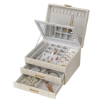 Jewellery Box PVC Champagne Leather Wrinkled with Lift Out Tray & 2 Drawers