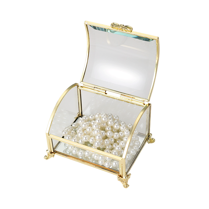 Glass Jewellery box Gold Curved with Clear Glass (6 x 10 x 7.7 cm)