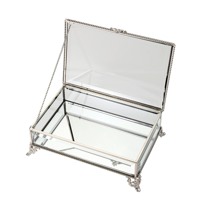 Glass Jewellery box Silver with Clear Glass (6.7 x 20.5 x 13.5cm)