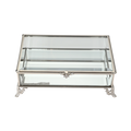 Decorative glass box with silver metal frame on a white background