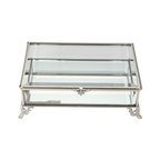Decorative glass box with silver metal frame on a white background