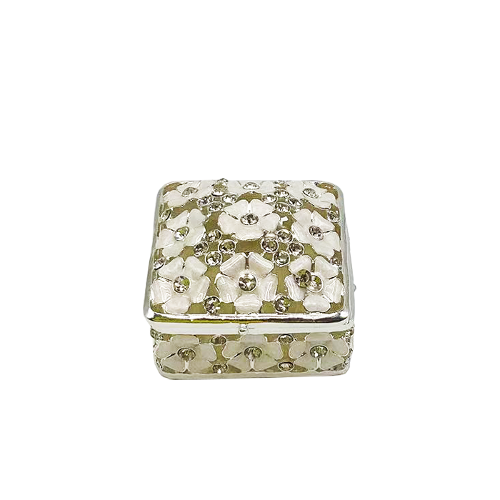 Square decorative box with floral patterns on a white background