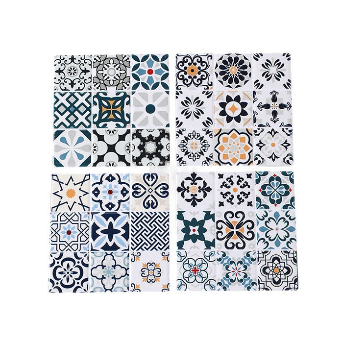Set of decorative tiles with various patterns on a white background
