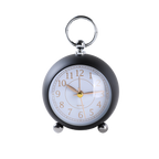 Black pocket watch with a white face and gold hands on a white background
