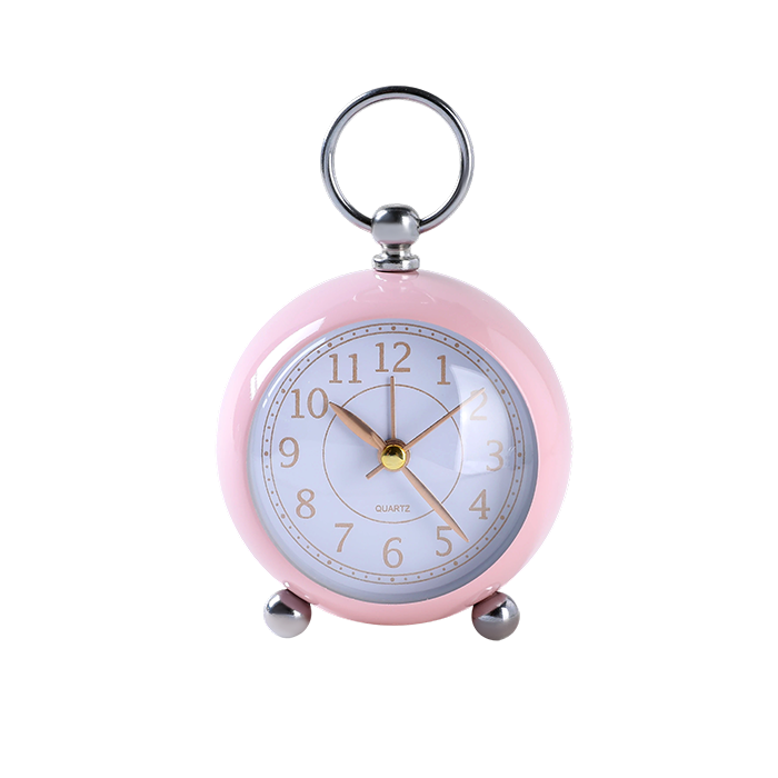Pink pocket watch with a white face on a white background