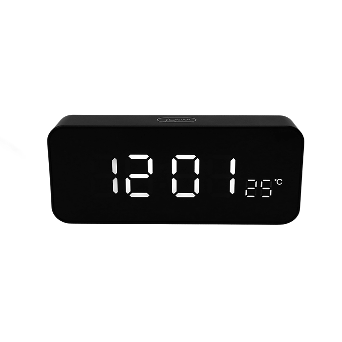 Digital clock with LED display on a white background