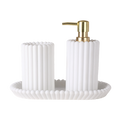 Bathroom Set of 3 - White Textured includes Cup, Tray & Soap Dispenser
