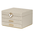Jewellery Box PVC Champagne Leather Wrinkled with Lift Out Tray & 2 Drawers