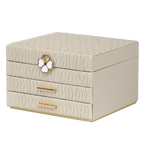 Jewellery Box PVC Champagne Leather Wrinkled with Lift Out Tray & 2 Drawers