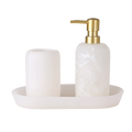 Bathroom Set of 3 - White Marble includes Cup, Tray & Soap Dispenser