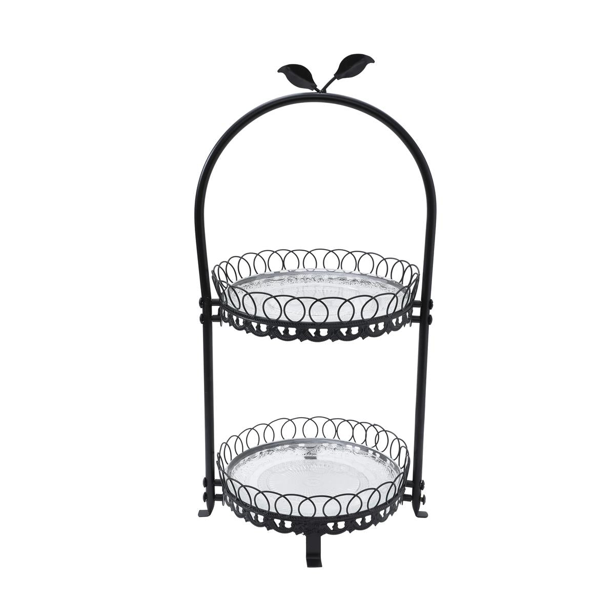 Tray Stand with glass shelves - Black Metal Two Tier - Oct 26